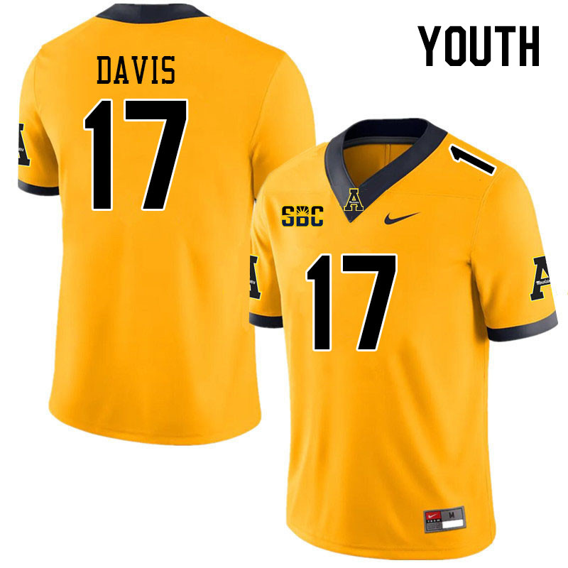 Youth #17 Dashaun Davis Appalachian State Mountaineers College Football Jerseys Stitched Sale-Gold - Click Image to Close